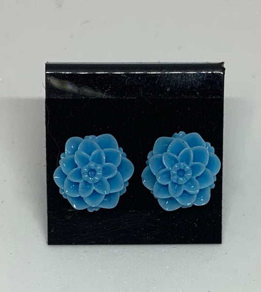 Flower Stud Earrings - Blues