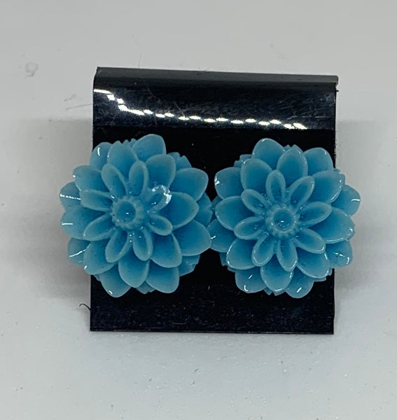 Flower Stud Earrings - Blues