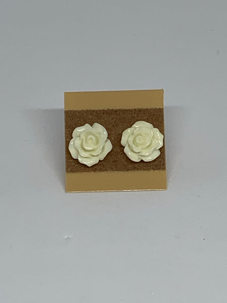 Flower Stud Earrings - White/Cream