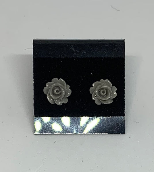 Flower Stud Earrings - Grey