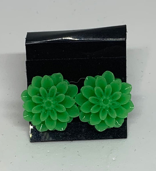 Flower Stud Earrings - Green