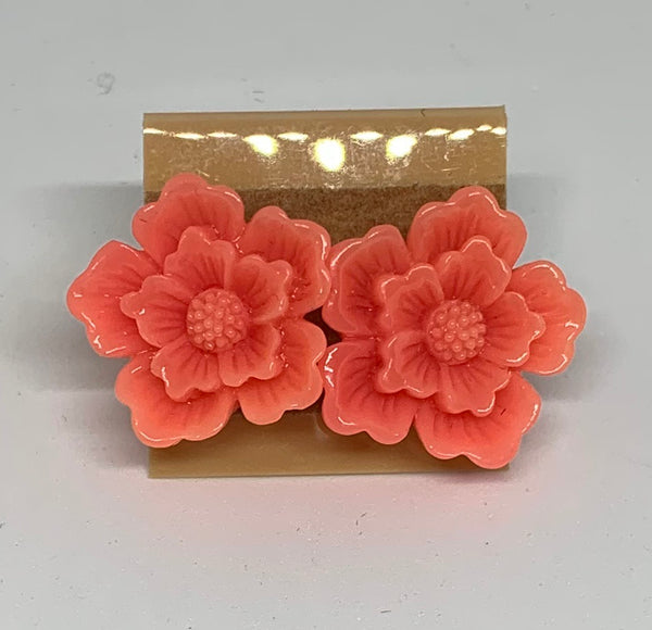 Flower Stud Earrings - Coral/Orange