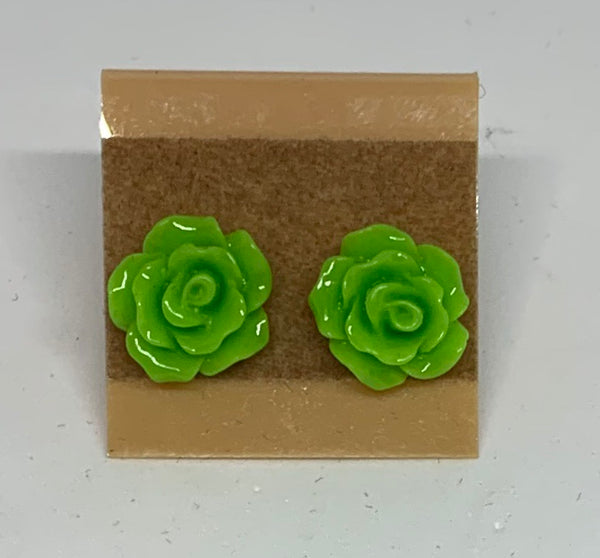Flower Stud Earrings - Green