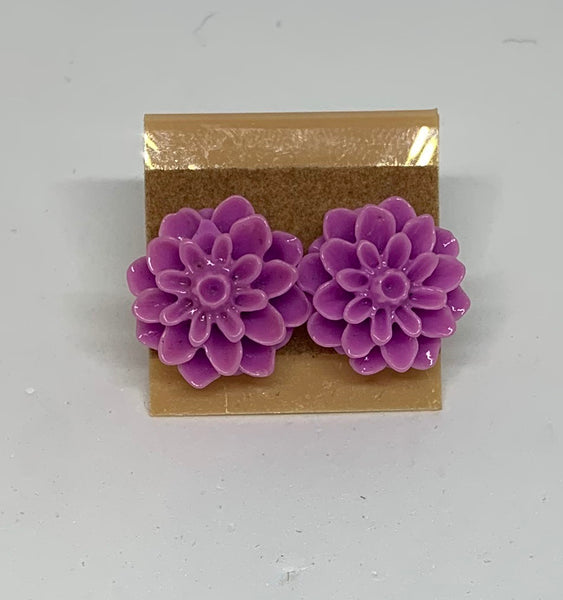 Flower Stud Earrings - Purple