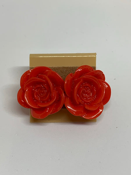 Flower Stud Earrings - Red