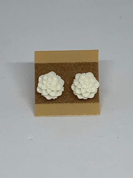 Flower Stud Earrings - White/Cream