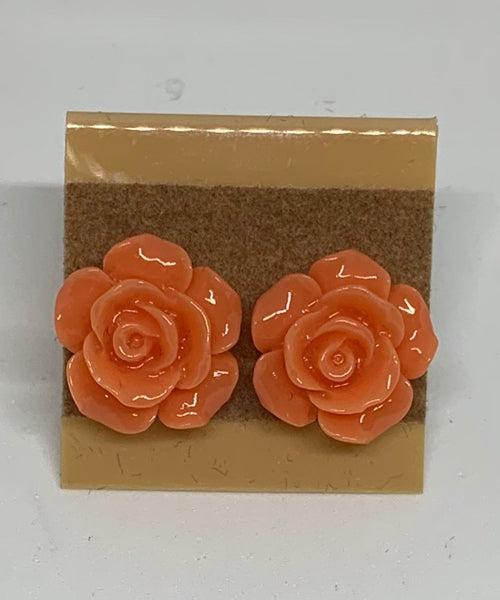 Flower Stud Earrings - Coral/Orange