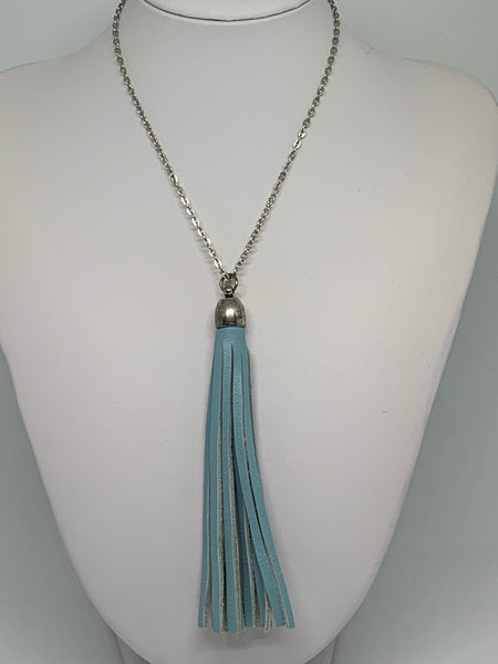 Leather Tassel Necklaces - SILVER CHAIN