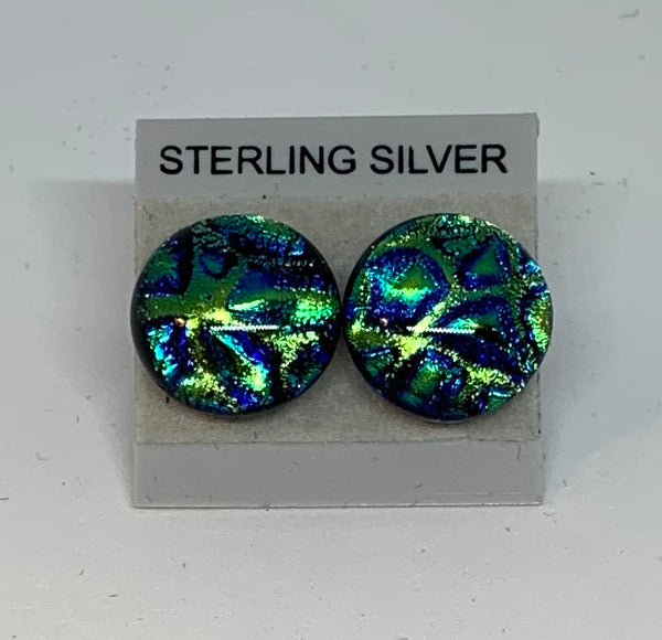 Large Stud earrings - Dichroic Glass/Sterling Silver