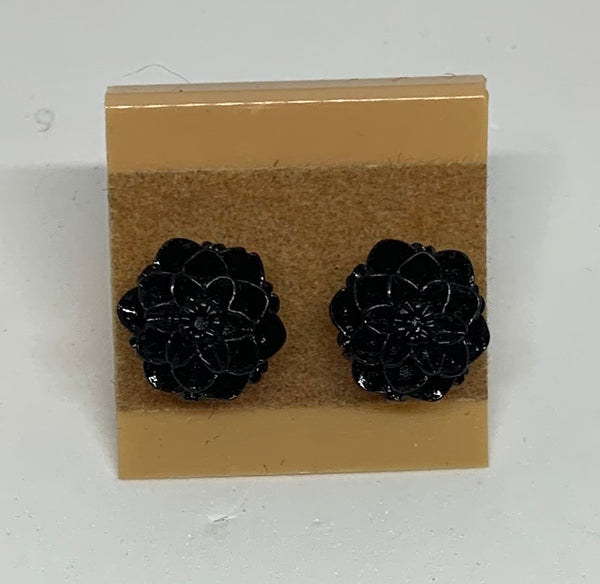 Flower Stud Earrings - Black