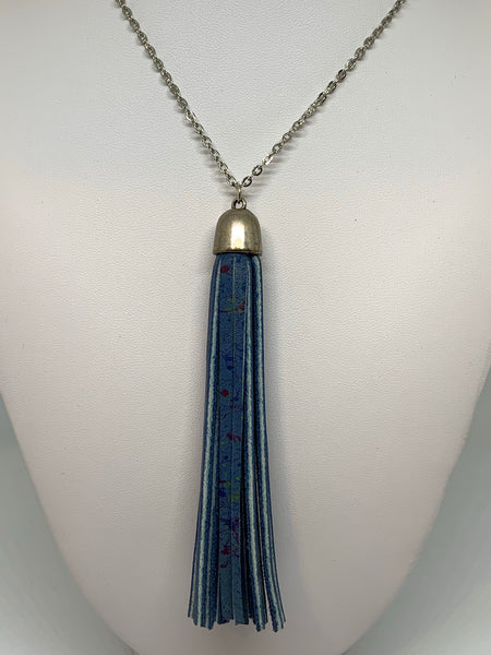 Leather Tassel Necklaces - SILVER CHAIN