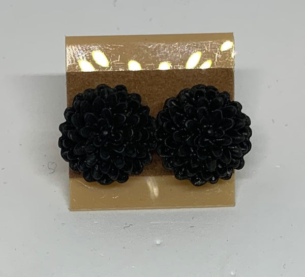 Flower Stud Earrings - Black