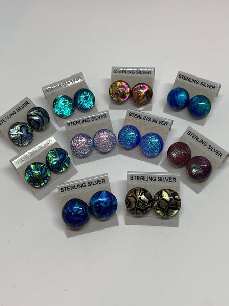 Large Stud earrings - Dichroic Glass/Sterling Silver