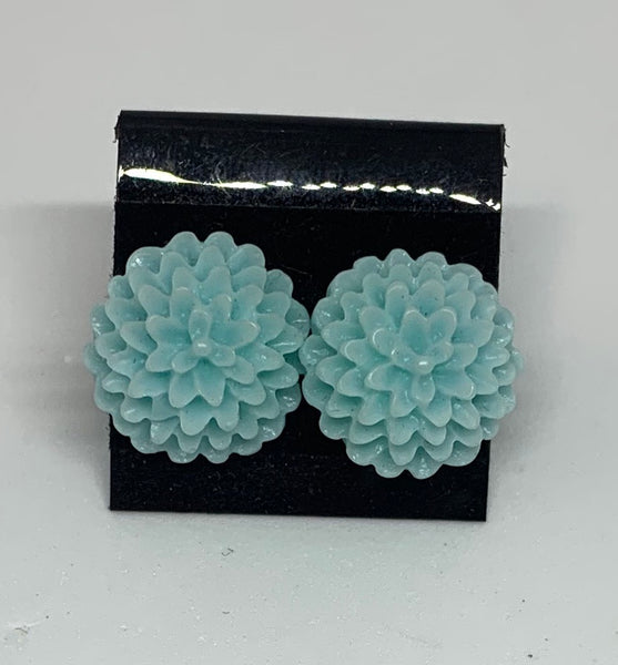 Flower Stud Earrings - Blues