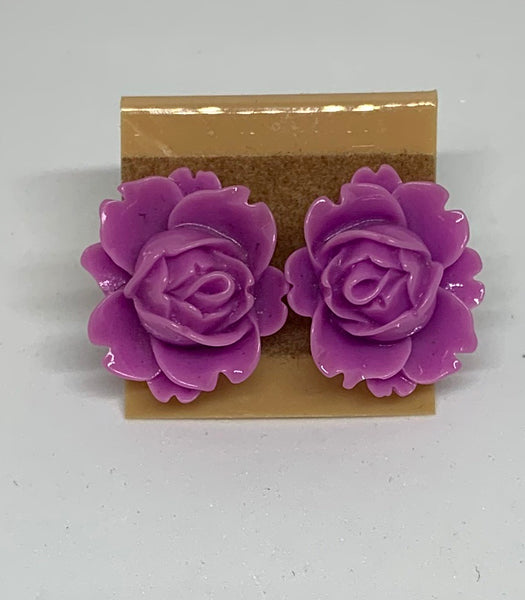 Flower Stud Earrings - Purple