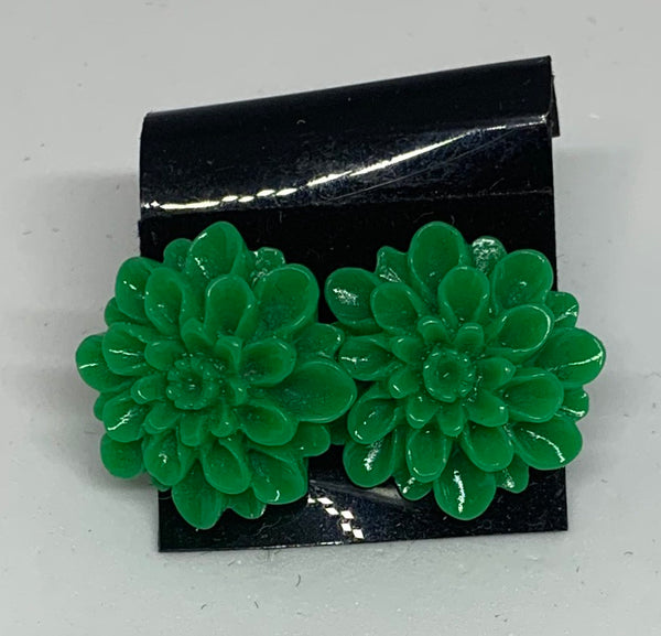 Flower Stud Earrings - Green