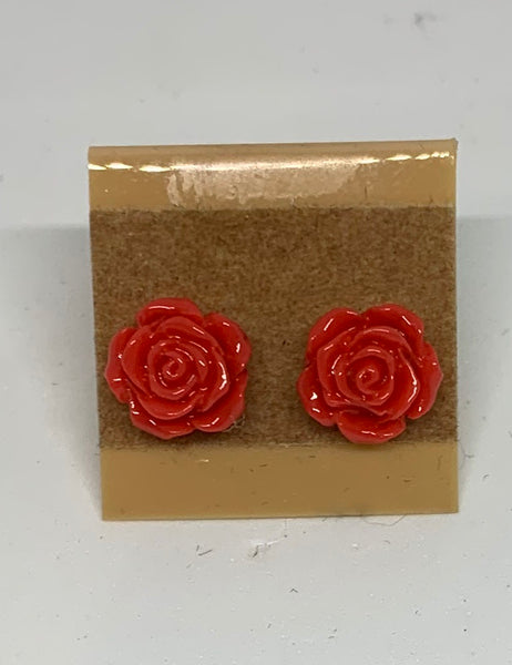 Flower Stud Earrings - Red