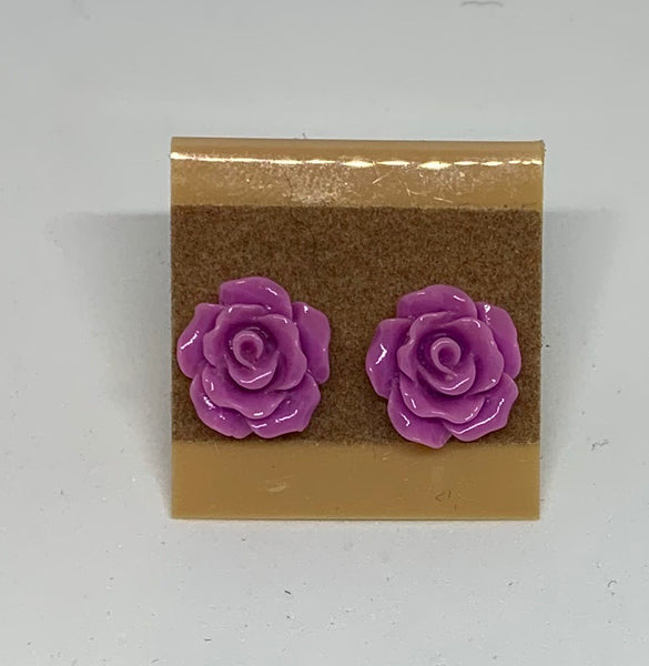 Flower Stud Earrings - Purple
