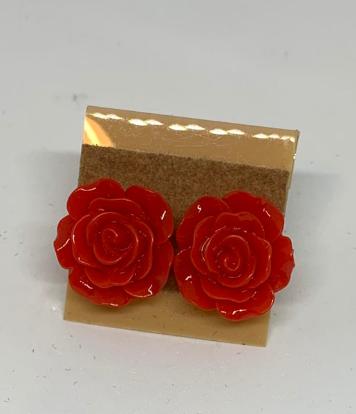 Flower Stud Earrings - Red