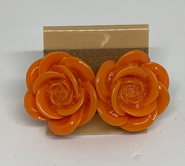 Flower Stud Earrings - Coral/Orange