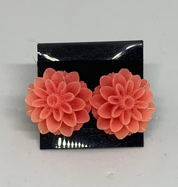 Flower Stud Earrings - Coral/Orange