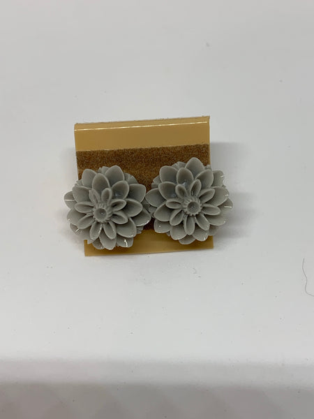 Flower Stud Earrings - Grey