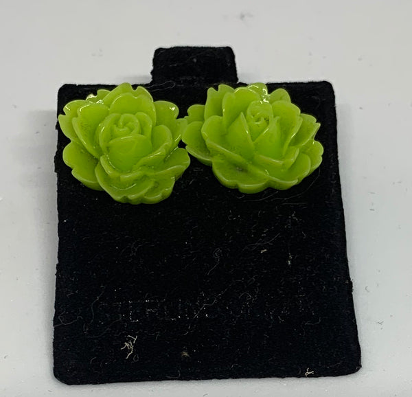 Flower Stud Earrings - Green