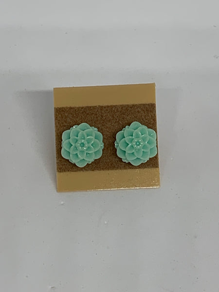 Flower Stud Earrings - Mint Green