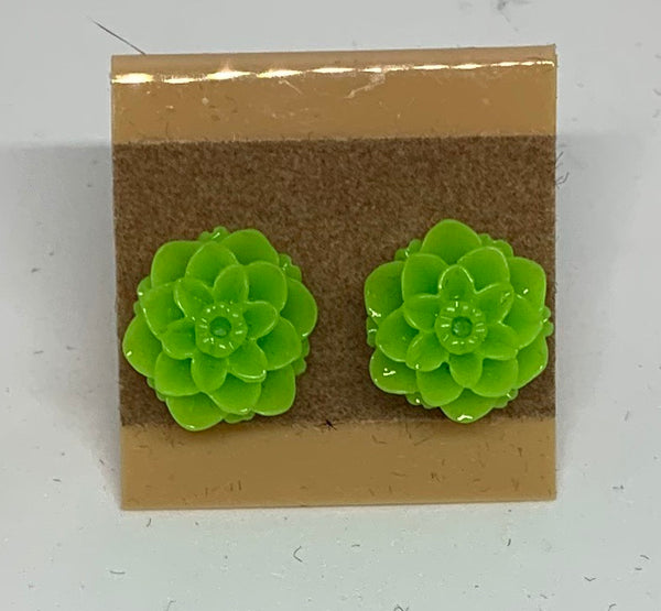 Flower Stud Earrings - Green