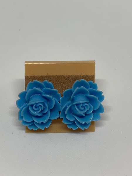 Flower Stud Earrings - Blues