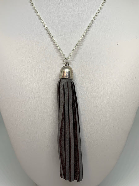 Leather Tassel Necklaces - SILVER CHAIN