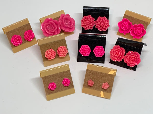 Flower Stud Earrings - Pink