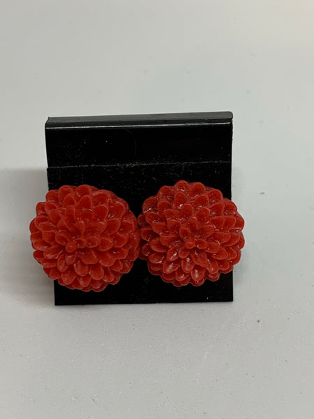 Flower Stud Earrings - Red