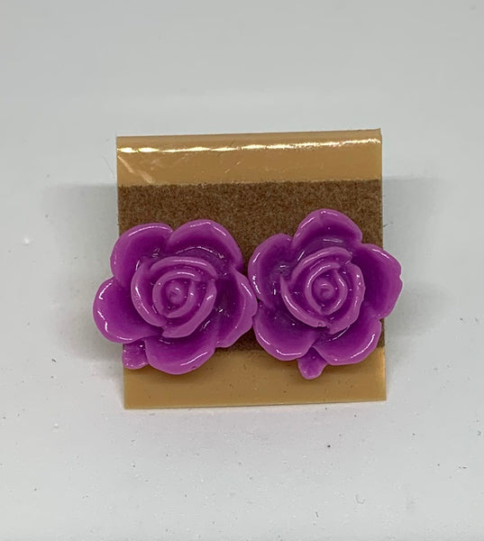 Flower Stud Earrings - Purple