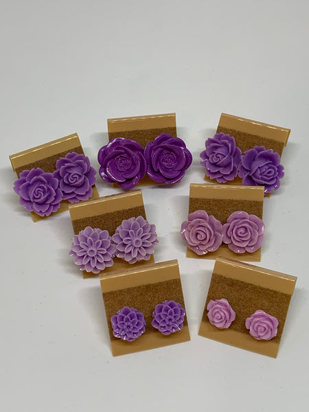 Flower Stud Earrings - Purple