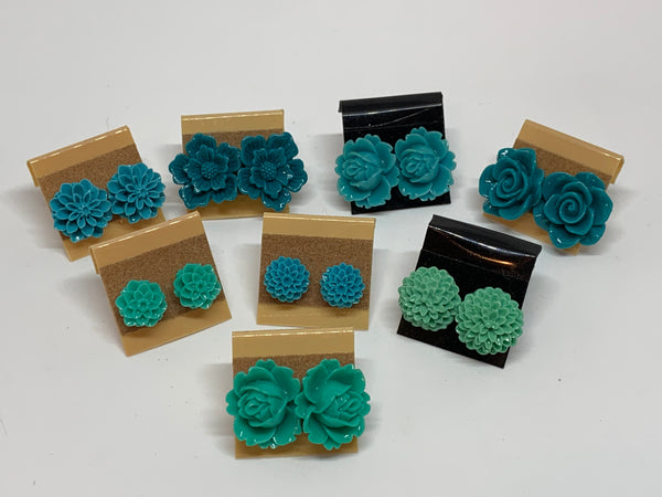 Flower Stud Earrings - Jade