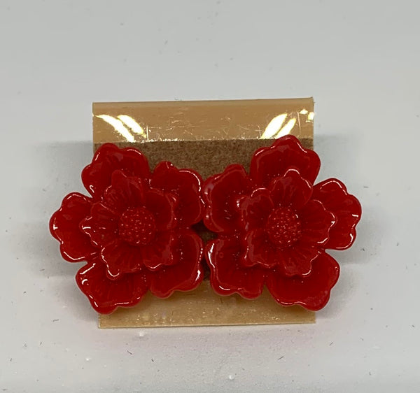 Flower Stud Earrings - Red