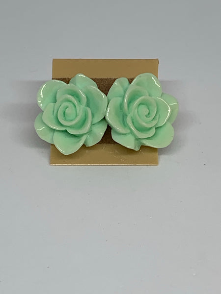 Flower Stud Earrings - Mint Green