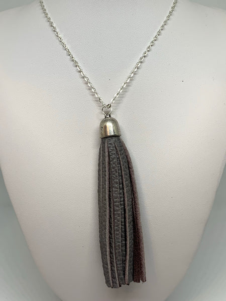 Leather Tassel Necklaces - SILVER CHAIN