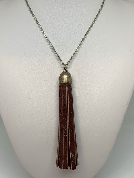 Leather Tassel Necklaces - SILVER CHAIN