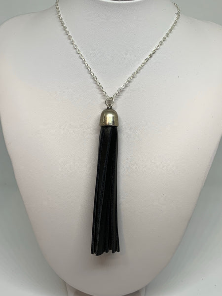 Leather Tassel Necklaces - SILVER CHAIN