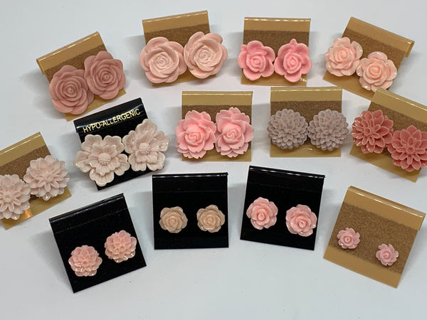 Flower Stud Earrings - Light Pink