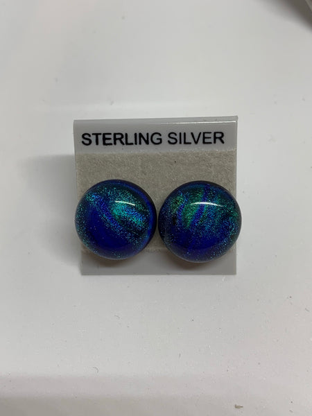 Large Stud earrings - Dichroic Glass/Sterling Silver