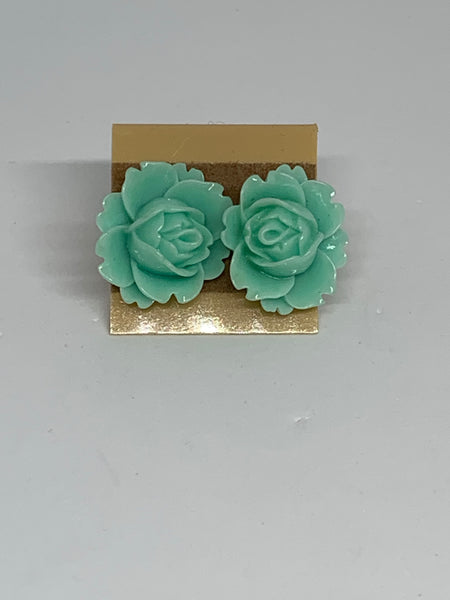 Flower Stud Earrings - Mint Green