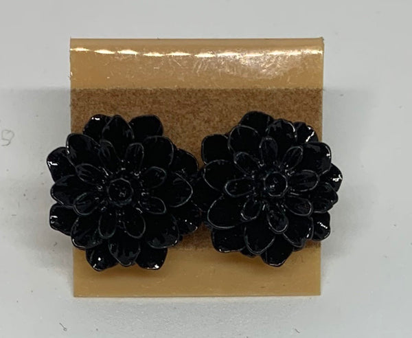 Flower Stud Earrings - Black