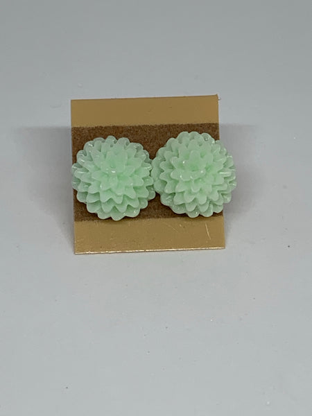 Flower Stud Earrings - Mint Green