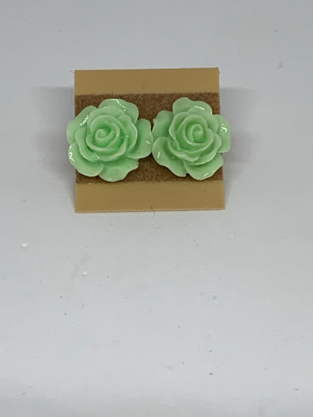 Flower Stud Earrings - Mint Green