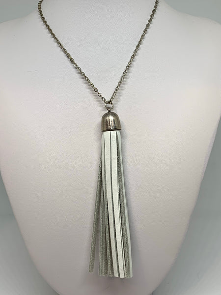 Leather Tassel Necklaces - SILVER CHAIN