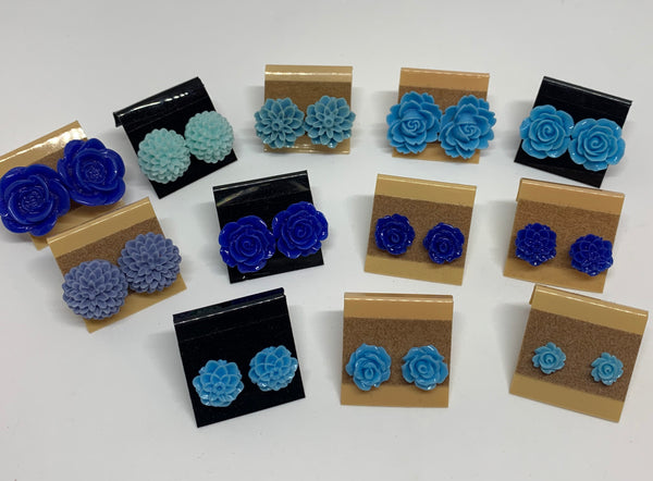 Flower Stud Earrings - Blues