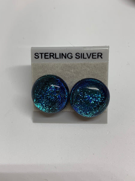 Large Stud earrings - Dichroic Glass/Sterling Silver